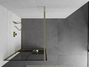 Mexen Kioto+ sprchová zástěna s poličkou a kolejnicí 80 x 200 cm, Průhledné/Černý vzor 8 mm, Zlatá