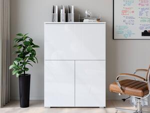 Skříňka s psacím stolem Sawoti 90 + LED, Barva: bílá / bílý lesk 5903211507281