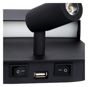 Lucide 79200/08/30 LED nástěnné svítidlo s USB portem Boxer 1x5W + 1x3W | 600lm | 3000K - černá
