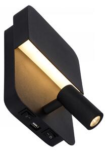 Lucide 79200/08/30 LED nástěnné svítidlo s USB portem Boxer 1x5W + 1x3W | 600lm | 3000K - černá