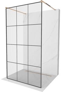 Mexen Kioto, průchozí sprchová zástěna 100 x 200 cm, 8mm sklo čiré/černý vzor, 2x růžové zlato stabilizační rozpěra, 800-100-002-60-77