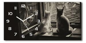 Skleněné hodiny na stěnu Kočky u okna pl_zsp_60x30_f_86646592
