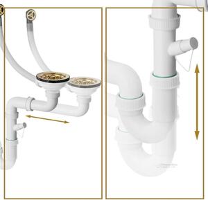 Sink Quality Titanite, kuchyňský granitový dřez 680x495x215 mm + zlatý sifon, bílá, SKQ-TIT.W.1KKO.XG