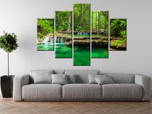 Obraz na plátně Vodopád Erawan v Thajsku - 5 dílný Rozměry: 150 x 70 cm