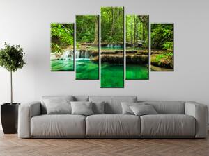 Obraz na plátně Vodopád Erawan v Thajsku - 5 dílný Rozměry: 150 x 70 cm