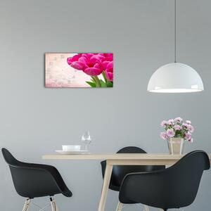 Skleněné hodiny na stěnu Růžové tulipány pl_zsp_60x30_f_90952565