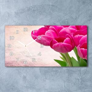 Skleněné hodiny na stěnu Růžové tulipány pl_zsp_60x30_f_90952565