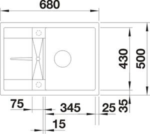 Blanco Metra 45 S Compact, silgranitový dřez 680x500x190 mm, 1-komorový, jemná bílá, BLA-527103