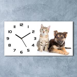 Moderní skleněné hodiny na stěnu Pes a kočka pl_zsp_60x30_f_94452483