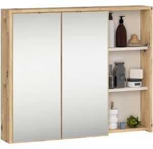 Ak furniture Závěsná koupelnová skříňka se zrcadlem VAMI 90 cm dub artisan/kašmírová