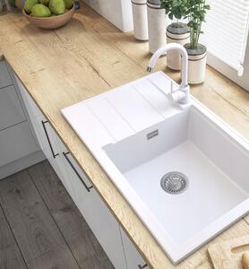 Sink Quality Ferrum New 8010, 1-komorový granitový dřez 800x500x210 mm + zlatý sifon, bílá, SKQ-FER.8010.WH.XG