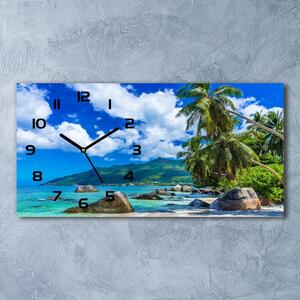 Skleněné hodiny na stěnu tiché Seychely pláž pl_zsp_60x30_f_98176668