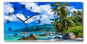 Skleněné hodiny na stěnu tiché Seychely pláž pl_zsp_60x30_f_98176668
