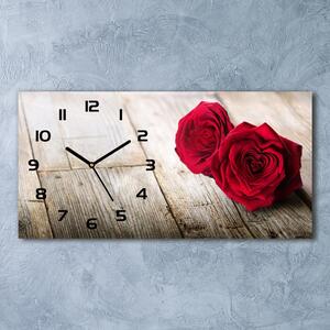 Skleněné hodiny na stěnu Růže na dřevě pl_zsp_60x30_f_99658852