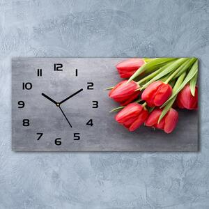 Skleněné hodiny na stěnu Červené tulipány pl_zsp_60x30_f_99719823