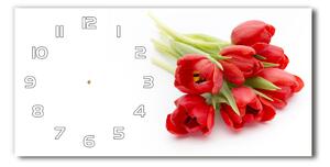 Skleněné hodiny na stěnu Červené tulipány pl_zsp_60x30_f_99817079