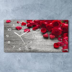 Skleněné hodiny na stěnu tiché Červené růže pl_zsp_60x30_f_99989329