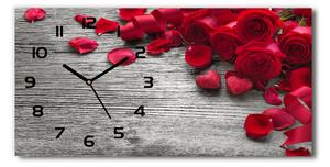 Skleněné hodiny na stěnu tiché Červené růže pl_zsp_60x30_f_99989329