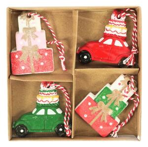 Sada 4 ks vánočních ozdob CHRISTMAS CAR 6 cm