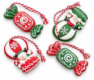 Sada 4 ks vánočních ozdob CANDY ELF 6 cm