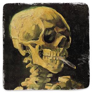 Lebka s hořící cigaretou - mramorový tácek