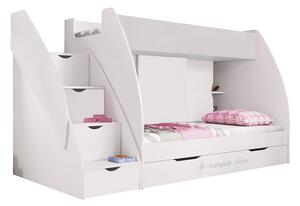 Patrová postel MARCINEK včetně úložného prostoru (Bílá)