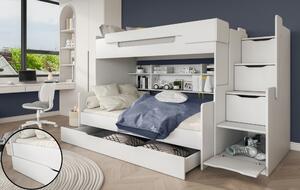 Patrová postel HARRY pro 3 osoby včetně úložného prostoru (Bílá)