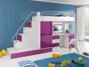 Dětská postel Ruby V (Bílá + Fialová) (s matrací a roštem). Vlastní profesionální přeprava až k Vám domů 611115