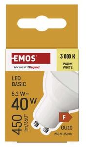 Emos lighting LED žárovka Basic MR16 / GU10 / 5,2 W (40 W) / 450 lm / teplá bílá 1525730235