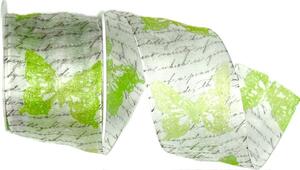 Stuha organzová BUTTERFLY GREEN zelená 40mm x 2m (13,- Kč/m)
