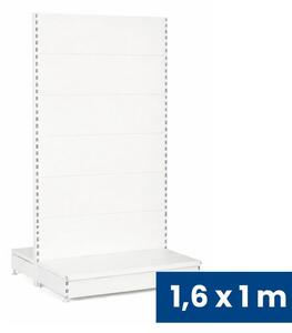 Prodejní regál oboustranný, plné stěny, 1600 x 1000 x 900 mm, základní, bílá