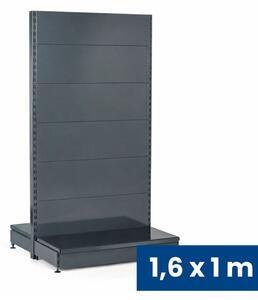 Prodejní regál oboustranný, plné stěny, 1600 x 1000 x 900 mm, základní, antracit