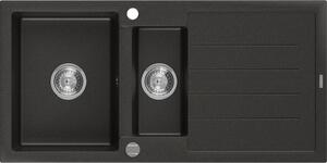 Mexen Andres - granitový dřez 100,0x50,0cm, 1,5-komorový, černá-zlatá, 6515101510-75
