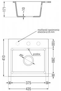 Mexen Milo 1-miskový granitový dřez s kuchyňskou baterií Telma, Bílá