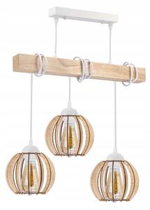 BERGE LED dřevěné závěsné stropní svítidlo, bílé, 3xE27, dřevěná koule