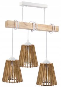 BERGE LED závěsné stropní svítidlo bílý dřevěný trám 3xE27 Dřevěný kuželový lustr