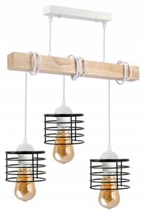 BERGE LED závěsné stropní svítidlo, dřevěné, bílé, 3xE27, loft pružina