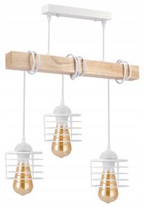 BERGE LED závěsné stropní svítidlo, dřevěný trám, 3xE27, bílá pružina