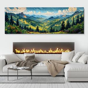 Obraz na plátně - Zlaté listy tančící kolem chrámu FeelHappy.cz Velikost obrazu: 240 x 80 cm