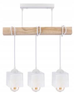 BERGE LED závěsné stropní svítidlo, dřevěný trám, 3xE27, loft, mléčná kostka - bílá