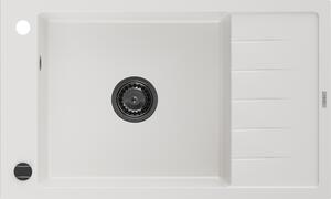 Mexen Elias 1-miskový granitový dřez s odkapávačem 795 x 480 mm, Bílá, sifon Černá
