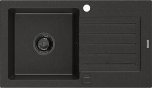 Mexen Pablo 1-miskový granitový dřez s odkapávačem 752 x 436 mm, Černá/Zlatá kovová, sifon Černá