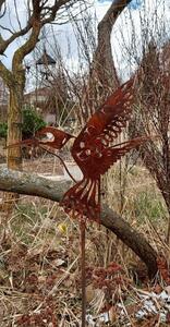 Zahradní kovová dekorace rezavý kolibřík ornament XL
