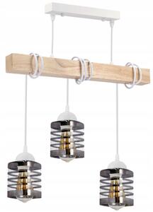 BERGE Závěsné LED stropní svítidlo 3xE27 dřevěný trám - skleněné lišty - bílé