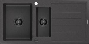 Mexen Andres 1,5-miskový granitový dřez s odkapávačem 1000 x 500 mm Skvrnitá černá, sifon Černá