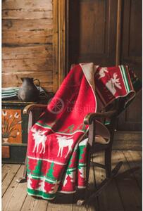 Vlněná deka Vánoční stromečky červené 130 x 200 cm
