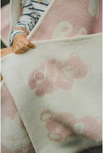 Vlněná deka dětská Medvídek růžový 90 x 130 cm