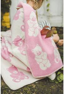 Vlněná deka dětská Medvídek růžový 90 x 130 cm