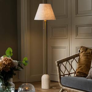 Globen Lighting Stojací lampa Gino, podstavec travertin, béžová, 145 cm, Krémová / jantar, Obývací pokoj / jídelna, Textil / tkanina / hedvábí, Design