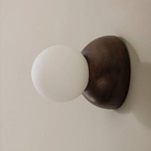 Globen Lighting Nástěnné světlo Torrano, hnědé, Ø 13 cm, IP44, stmívatelný, Hnědá / rez, Obývací pokoj / jídelna, Dřevo, Design, Koule